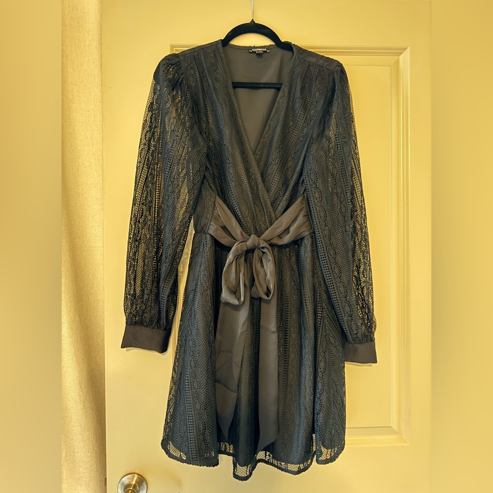 Express Black Tie Dress with Lace Detail